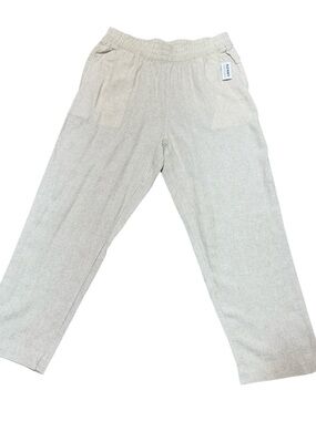 Old Navy Womens Size L Linen Blend Cropped Pants Beige Elastic Waist Casual NWT